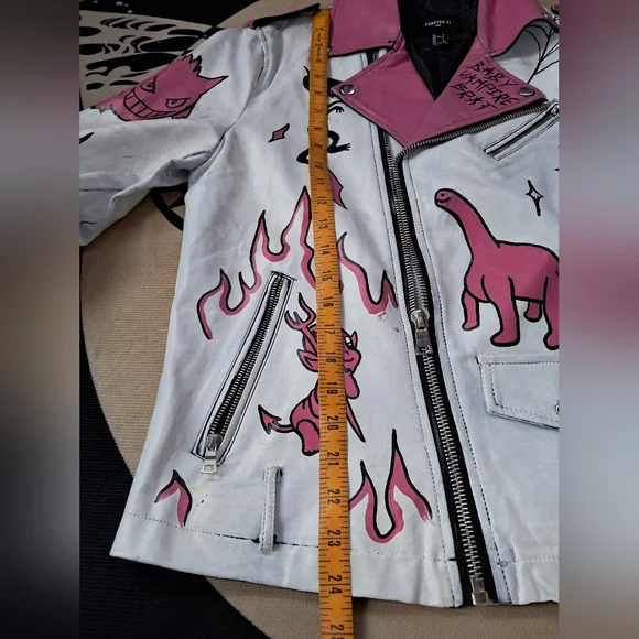 SOLD @MARKET  Fun kawaii goth custom hand painted OOAK faux leather jacket - Picture 14 of 15